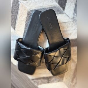 Black Woven Slide Sandals